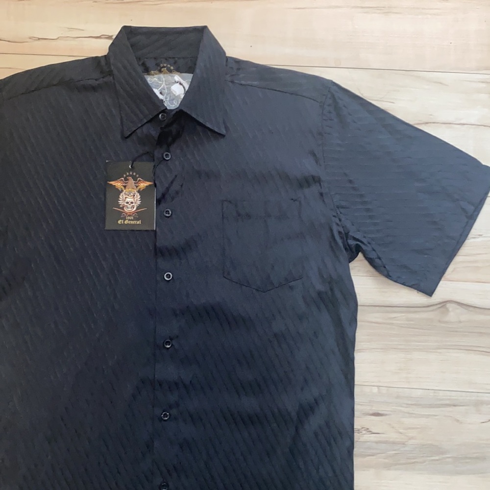 NWT El General L Black Button Front Short Sleeve